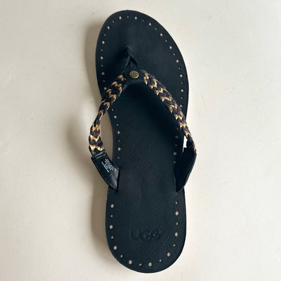 UGG Black Gold Textile Leather Rubber Outsole Flip Flops size 10 - Picture 8 of 14